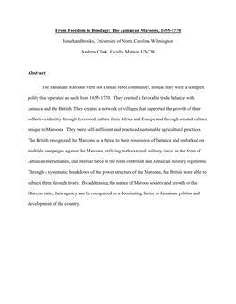 From Freedom to Bondage: the Jamaican Maroons, 1655-1770
