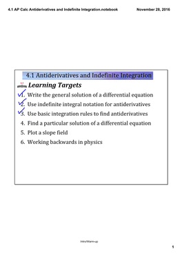 4.1 AP Calc Antiderivatives and Indefinite Integration.Notebook November 28, 2016