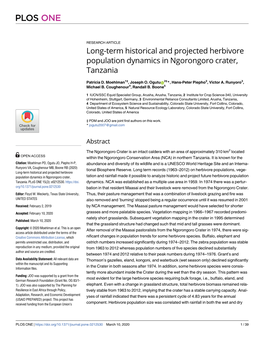 Long-Term Historical and Projected Herbivore Population Dynamics in Ngorongoro Crater, Tanzania