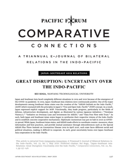 Japan-Southeast Asia Relations: Great Disruption: Uncertainty Over the Indo-Pacific,” Comparative Connections, Vol