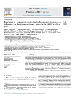 Esophageal Ph-Impedance Monitoring in Children: Position Paper On