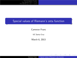 Special Values of Riemann's Zeta Function