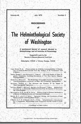 The Helminthological Society of Washinqton I