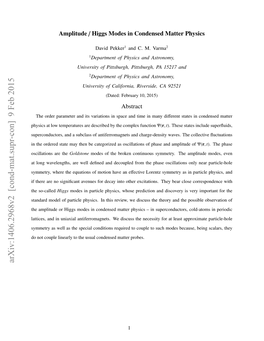 Amplitude/Higgs Modes in Condensed Matter Physics