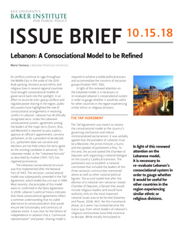 Lebanon: a Consociational Model to Be Refined