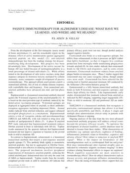 Passive Immunotherapy for Alzheimer's Disease: What Have We