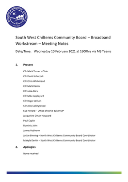 Broadband Workstream – Meeting Notes