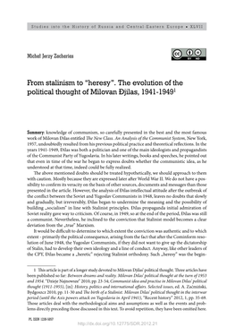 From Stalinism to “Heresy”. the Evolution of the Political Thought of Milovan Ðjilas, 1941-19491