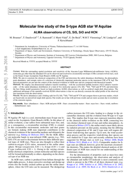 Molecular Line Study of the S-Type AGB Star W Aquilae ALMA Observations of CS, Sis, Sio and HCN