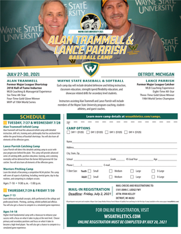 For Online Registration, Visit Wsuathletics.Com