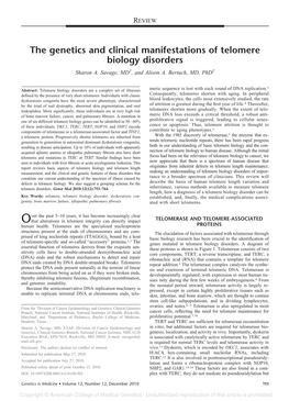 The Genetics and Clinical Manifestations of Telomere Biology Disorders Sharon A