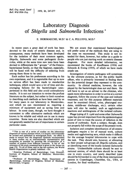 Laboratory Diagnosis of Shigella and Salmonella Infections *
