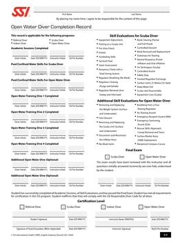 Open Water Diver Completion Record