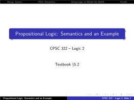 Propositional Logic: Semantics and an Example