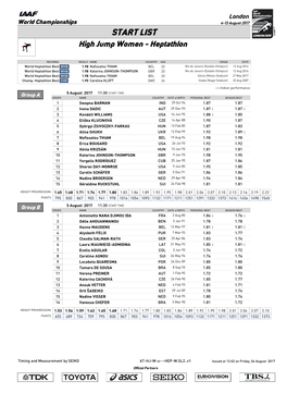 START LIST High Jump Women - Heptathlon