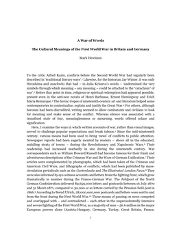 The Meaning of War, 1914- 1918,” in Horne (Ed.), State, Society and Mobilization, 21-38