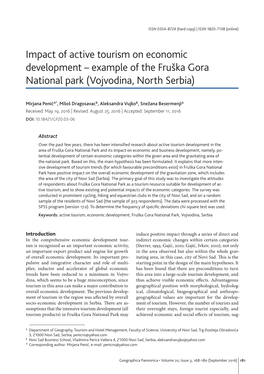 Impact of Active Tourism on Economic Development – Example of the Fruška Gora National Park (Vojvodina, North Serbia)