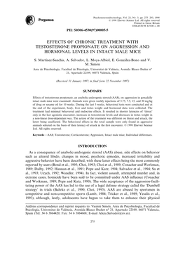 Effects of Chronic Treatment with Testosterone Propionate on Aggression and Hormonal Levels in Intact Male Mice