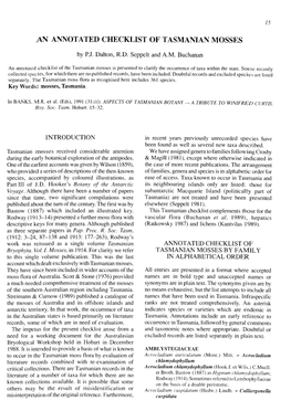 An Annotated Checklist of Tasmanian Mosses