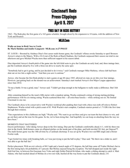 Cincinnati Reds Press Clippings April 9, 2017