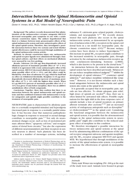 Interaction Between the Spinal Melanocortin and Opioid Systems in a Rat Model of Neuropathic Pain Dorien H