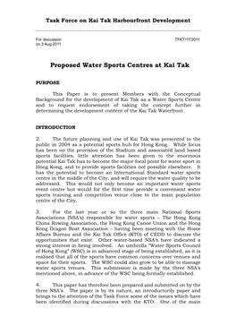 Proposed Water Sports Centres at Kai Tak