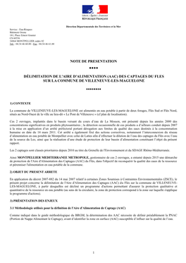 Note De Presentation Délimitation De L'aire D'alimentation (Aac) Des Captages Du Fles Sur La Commune De Villeneuve