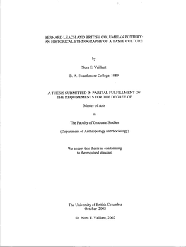 Bernard Leach and British Columbian Pottery: an Historical Ethnography of a Taste Culture