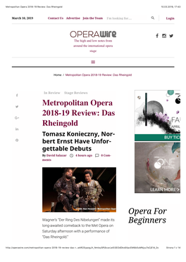 Metropolitan Opera 2018-19 Review: Das Rheingold 10.03.2019, 17�43