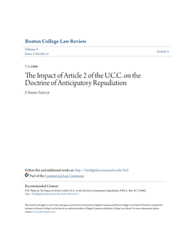 The Impact of Article 2 of the U.C.C. on the Doctrine of Anticipatory Repudiation, 9 B.C.L