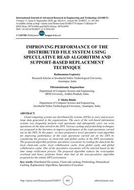 Improving Performance of the Distributed File System Using Speculative Read Algorithm and Support-Based Replacement Technique