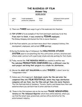 Answer Key the Business of Film