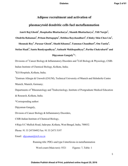 Adipose Recruitment and Activation of Plasmacytoid Dendritic Cells Fuel Metaflammation’