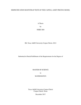 MISPECIFICATION BOOTSTRAP TESTS of the CAPITAL ASSET PRICING MODEL a Thesis by NHIEU BO BS, Texas A&M University-Corpus Chri