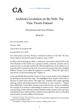 Archival Circulation on the Web: the Vine-Tweets Dataset