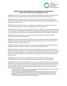 Resolution to Support and Celebrate Juneteenth Within the Utah System of Higher Education