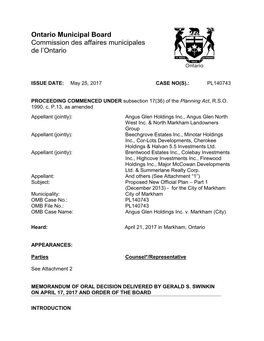 Ontario Municipal Board Commission Des Affaires Municipales De L'ontario