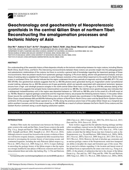 RESEARCH Geochronology and Geochemistry of Neoproterozoic