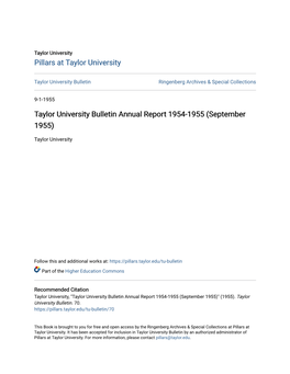 Taylor University Bulletin Annual Report 1954-1955 (September 1955)