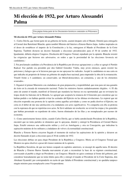 Mi Elección De 1932, Por Arturo Alessandri Palma 1 Mi Elección De 1932, Por Arturo Alessandri Palma