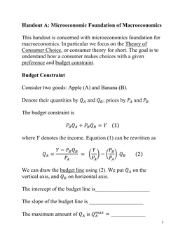 Microeconomic Foundation of Macroeconomics This Handout Is