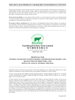 Yuanshengtai Dairy Farm Limited 原生態牧業有限公司 (Incorporated in Bermuda with Limited Liability) (Stock Code: 1431)