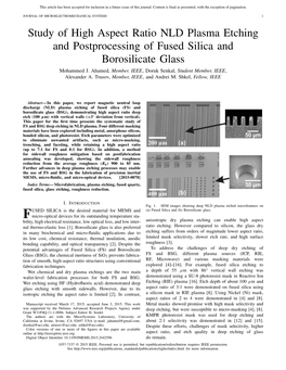 Study of High Aspect Ratio NLD Plasma Etching and Postprocessing of Fused Silica and Borosilicate Glass Mohammed J