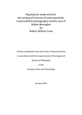 Century British Photography and the Case of Walter Benington by Robert William Crow