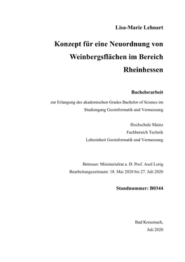 Konzept Für Eine Neuordnung Von Weinbergsflächen Im Bereich Rheinhessen