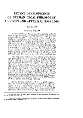 Recent Developments of German Legal Philosophy: a Report and Appraisal (1964-1966)