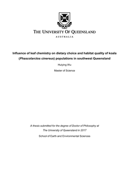 Influence of Leaf Chemistry on Dietary Choice and Habitat Quality of Koala (Phascolarctos Cinereus) Populations in Southwest Queensland