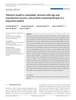 Telomere Length Is Repeatable, Shortens with Age and Reproductive Success, and Predicts Remaining Lifespan in a Long-Lived Seabird