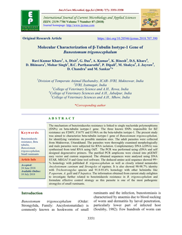 Molecular Characterization of Β-Tubulin Isotype-1 Gene of Bunostomum Trigonocephalum