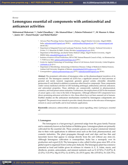 Lemongrass Essential Oil Components with Antimicrobial and Anticancer Activities